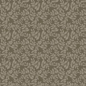 Daphne Hand Painted Small Scale Leaf Pattern Mini Print in Pastel Beige Contrast on Chocolate Brown