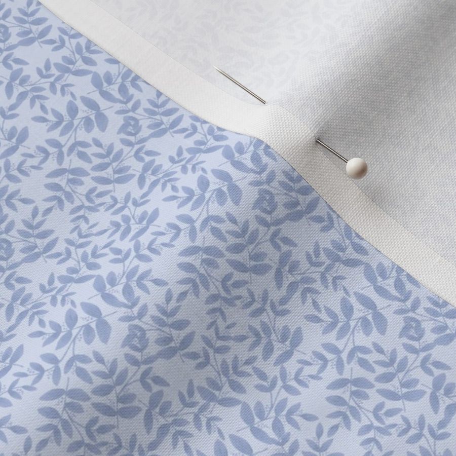 Daphne Hand Painted Small Scale Leaf Pattern Mini Print in Blue on Pastel Blue