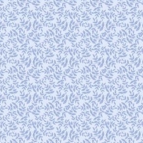 Daphne Hand Painted Small Scale Leaf Pattern Mini Print in Blue on Pastel Blue