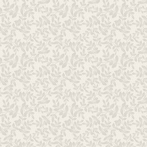 Daphne Hand Painted Small Scale Leaf Pattern Mini Print in Taupe Brown on Beige