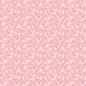 Daphne Hand Painted Small Scale Leaf Pattern Mini Print in Light Red on Pastel Coral