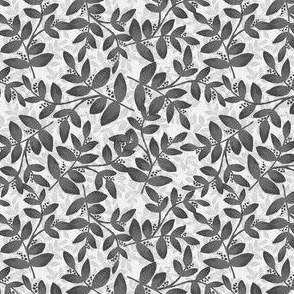 Daphne Hand Painted Small Scale Leaf Pattern Layered Print in Gray