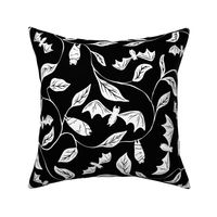 Bat Forest - cute bats among leaves - black and white - medium