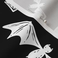 Bat Forest - cute bats among leaves - black and white - medium