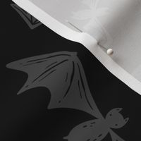 Bat Forest - cute bats among leaves - dark grey and black - medium