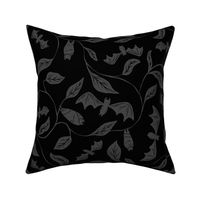 Bat Forest - cute bats among leaves - dark grey and black - medium