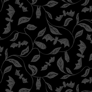 Bat Forest - cute bats among leaves - dark grey and black - medium