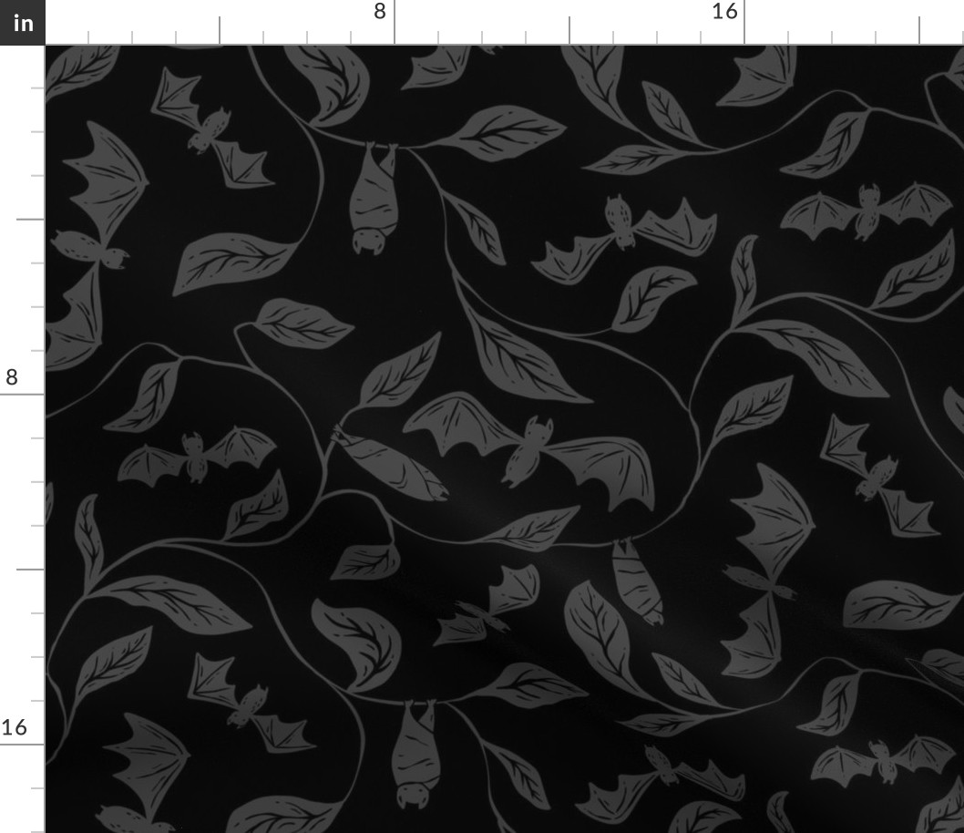 Bat Forest - cute bats among leaves - dark grey and black - medium