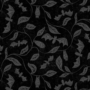 Bat Forest - cute bats among leaves - textured dark grey and black - medium