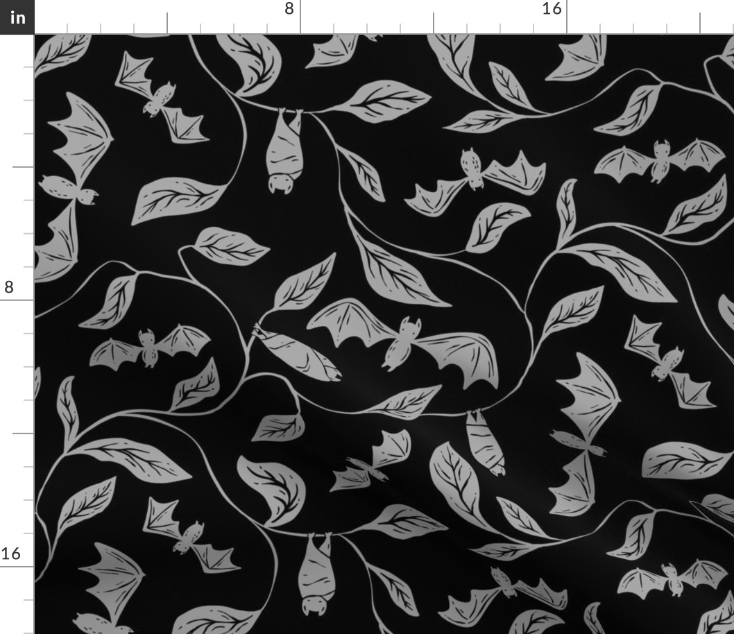 Bat Forest - cute bats among leaves - grey and black - medium