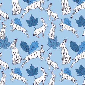 White Hare on Blue - medium