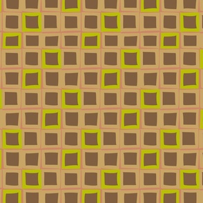 Retro Distorted Check in chocolate, Tan, and Chartreuse 