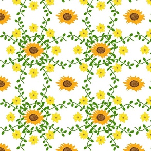 Sunflowers and Daisies Vintage on white