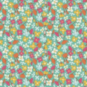 Regent St.  Isabella Small dense floral multi color hot pink, yellow, aqua and turquoise blue 