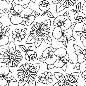 Hand Drawn Flowers Black and White