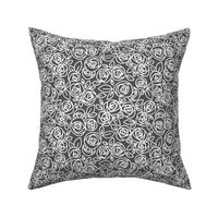 Doodle Roses White on Dark Gray