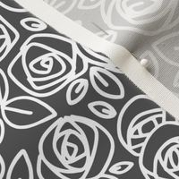 Doodle Roses White on Dark Gray