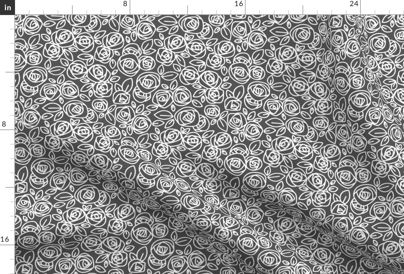 Doodle Roses White on Dark Gray