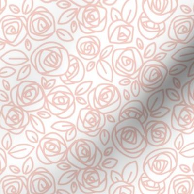 Doodle Roses Pink on White