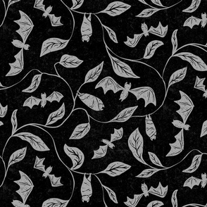 Bat Forest - cute bats among leaves - textured grey and black - medium