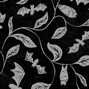 Bat Forest - cute bats among leaves - textured grey and black - large