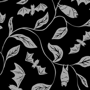 Bat Forest - cute bats among leaves - grey and black - large