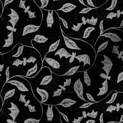 Bat Forest - cute bats among leaves - textured grey and black - small