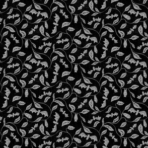 Bat Forest - cute bats among leaves - textured grey and black - small