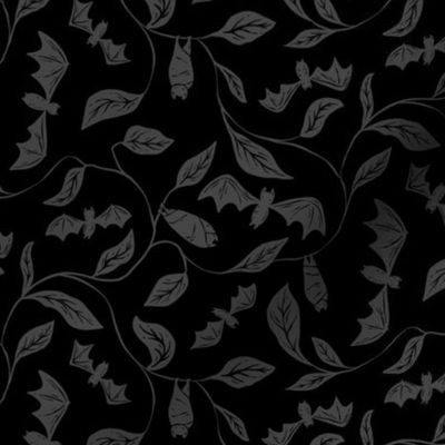 Bat Forest - cute bats among leaves - dark grey and black - small