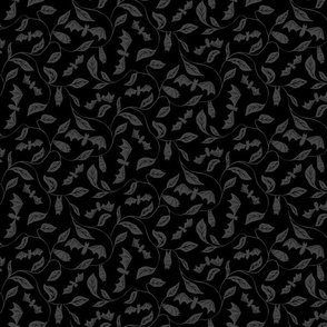 Bat Forest - cute bats among leaves - dark grey and black - small