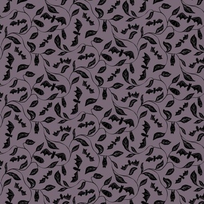 Bat Forest - cute bats among leaves - purple and black - small