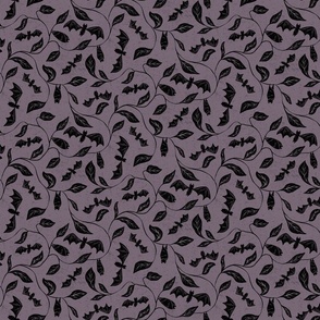 Bat Forest - cute bats among leaves - textured purple black - small