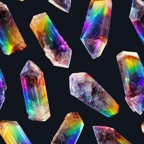 Rainbow Crystals - Small Scale - on Black, Realistic, Gay, Gemstones, Quartz