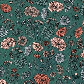 Vintage flowers on jeans with outline Green