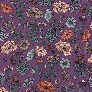 Vintage flowers on jeans with outline Purple