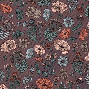 Vintage flowers on jeans with outline Autumn