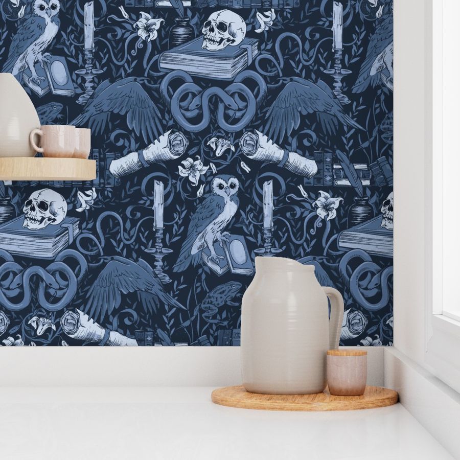 Dark Academia blue Wallpaper | Spoonflower