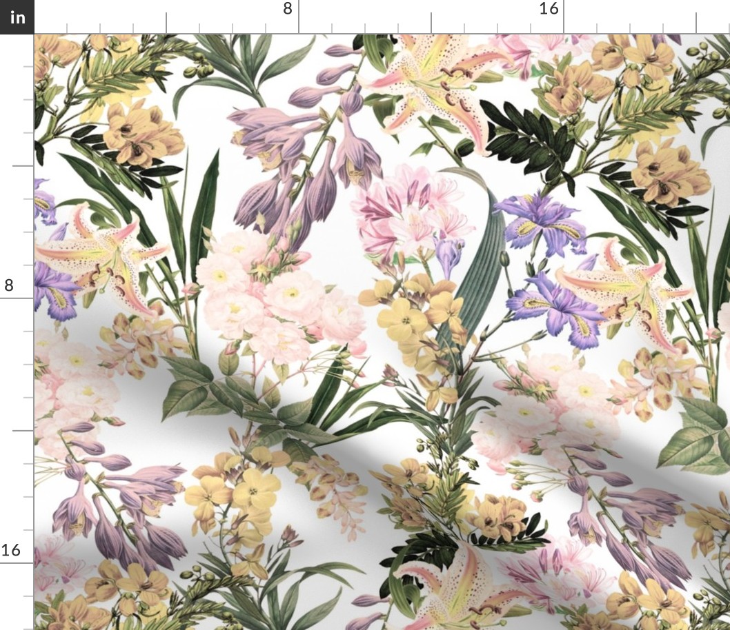 14" Nostalgic Springflowers Garden Vintage Bouquets, Antique Flowers Fabric, Vintage Flower for upholstery and home decor, blush