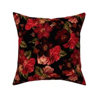 14" Nostalgic Vintage Roses,English Rose, 30s Rose And Clematis fabric, Antique hand painted Roses night black and red 