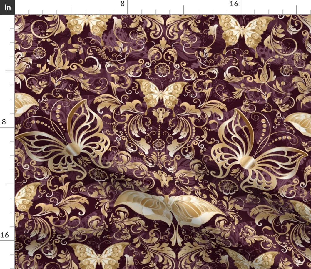 Butterfly damask on purple