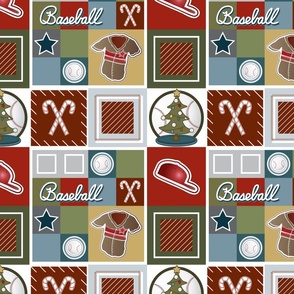 Baseball Christmas Baseball Cheerful Checks with Jersey, cap, checkerboard, candy canes—Holiday Red and Green, Cute, Cuter, Cutest Kids Sheets