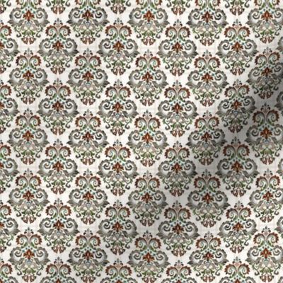 Small Scale Colorful Autumn Damask on Pale Ivory Plaid