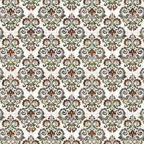 Small Scale Colorful Autumn Damask on Pale Ivory Plaid