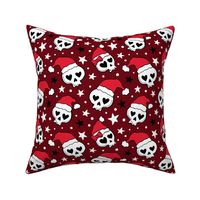 cute kawaii skulls spooky christmas fabric deep red WB22