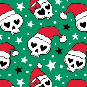 cute kawaii skulls spooky christmas fabric green