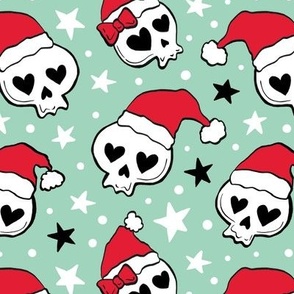 cute kawaii skulls spooky christmas fabric mint WB22