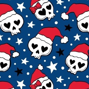 cute kawaii skulls spooky christmas fabric navy
