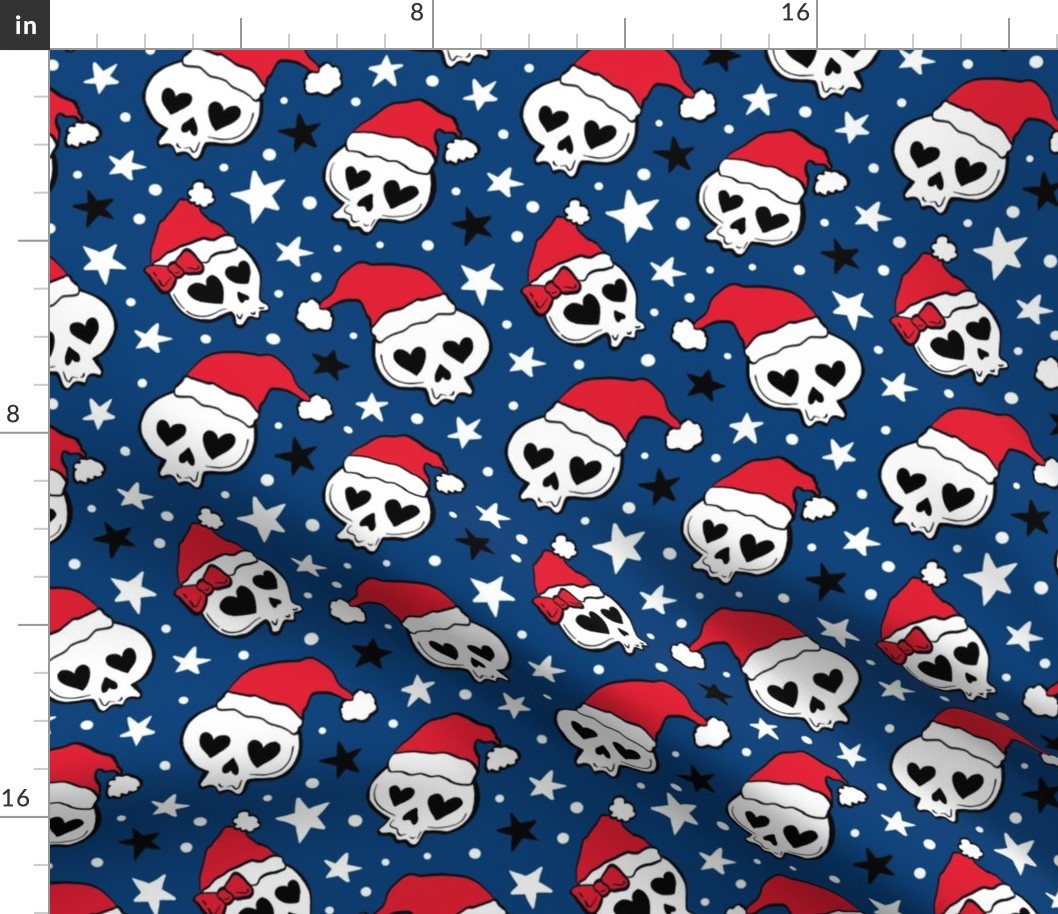 cute kawaii skulls spooky christmas fabric navy