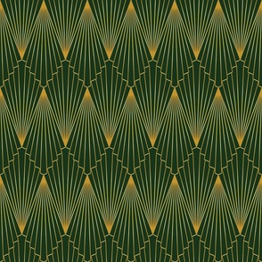 art deco fans gold on green - vertical