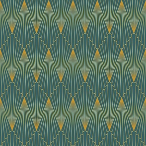 art deco fans gold on teal - vertical